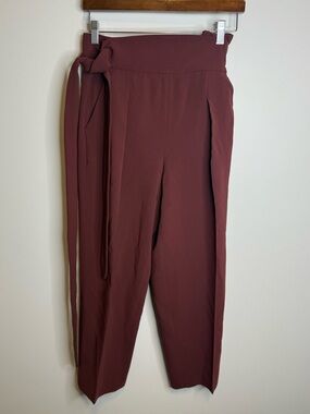 Wilfred aritzia burgundy high waisted tie waist wide leg cropped pants size 2